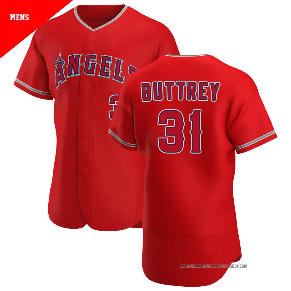 Men s 31 Ty Buttrey Los Angeles Angels Scarlet Authentic Alternate Jersey