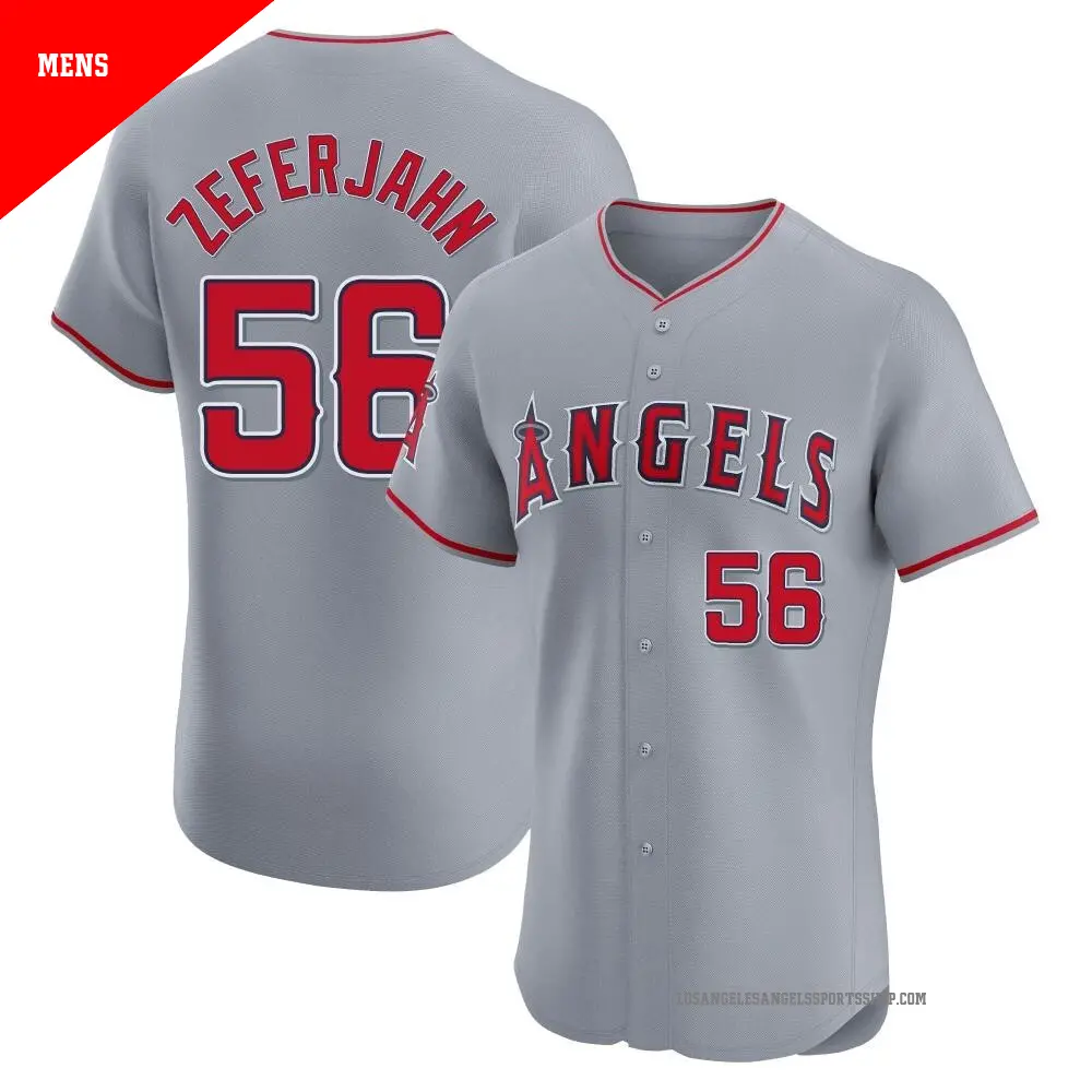 Men's ＃56 Ryan Zeferjahn Los Angeles Angels Gray Elite Road Jersey