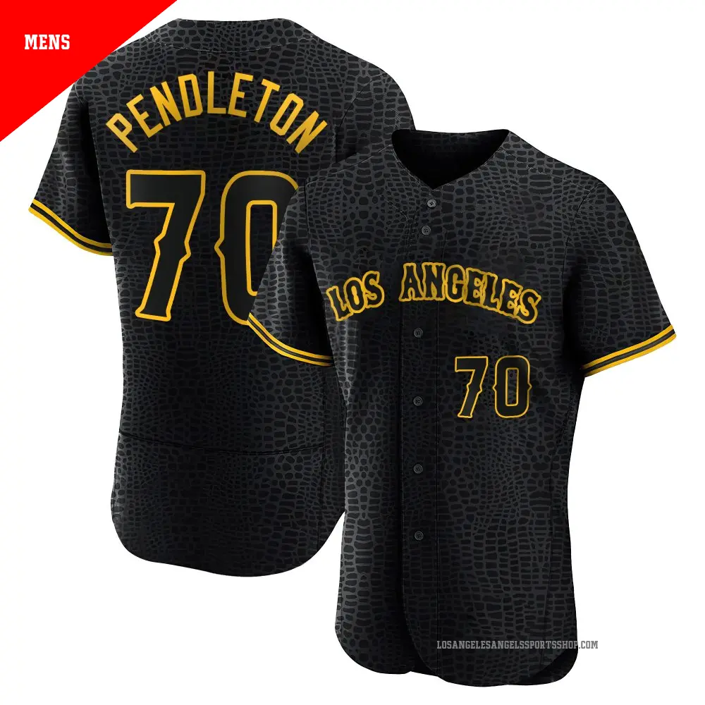 Men's ＃70 Caleb Pendleton Los Angeles Angels Black Authentic Snake Skin City Jersey