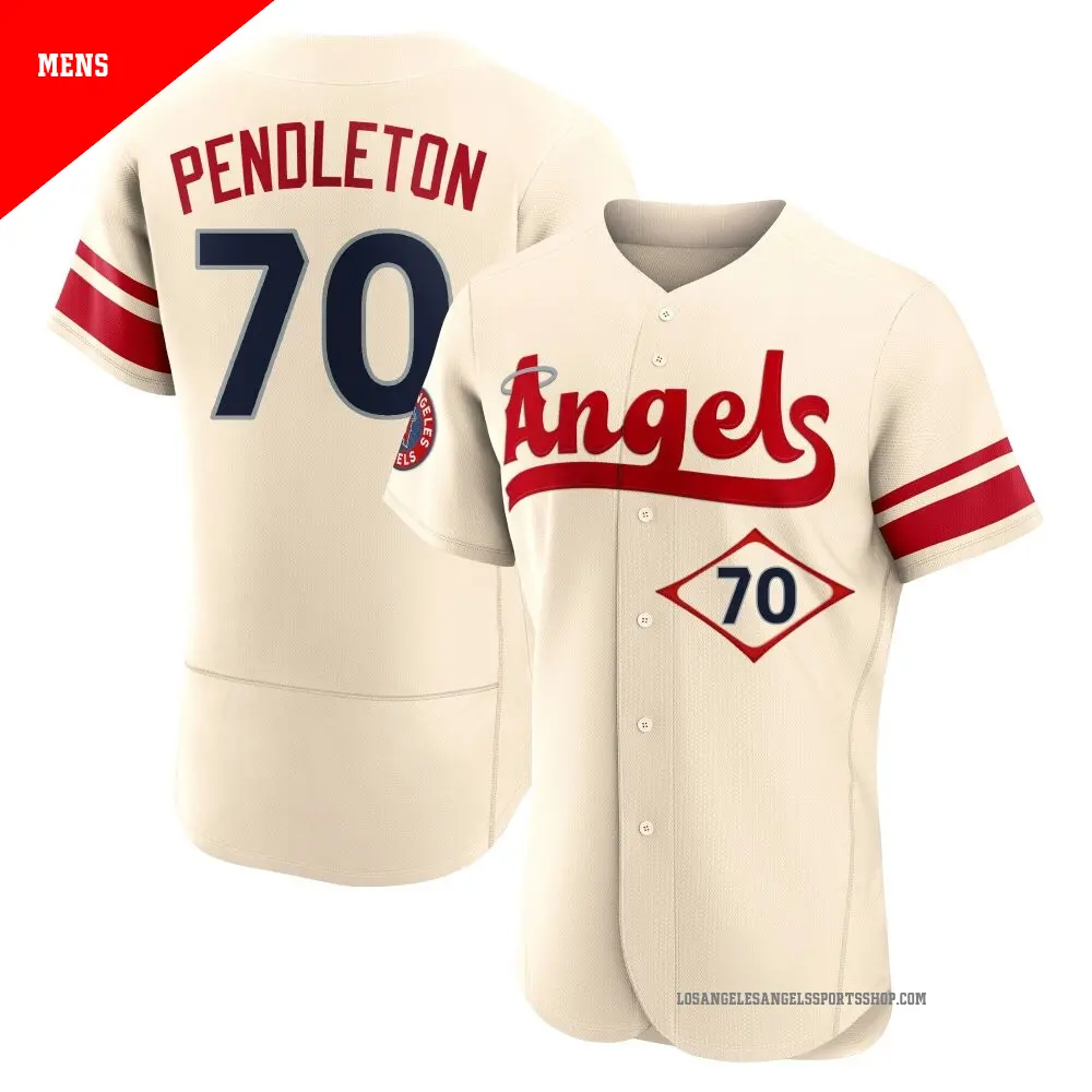 Men's ＃70 Caleb Pendleton Los Angeles Angels Cream Authentic 2022 City Connect Jersey
