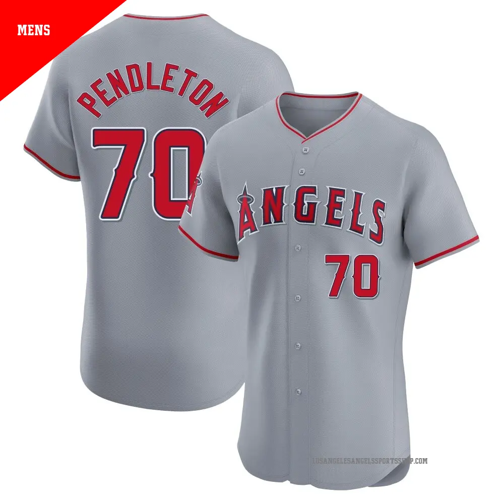 Men's ＃70 Caleb Pendleton Los Angeles Angels Gray Elite Road Jersey