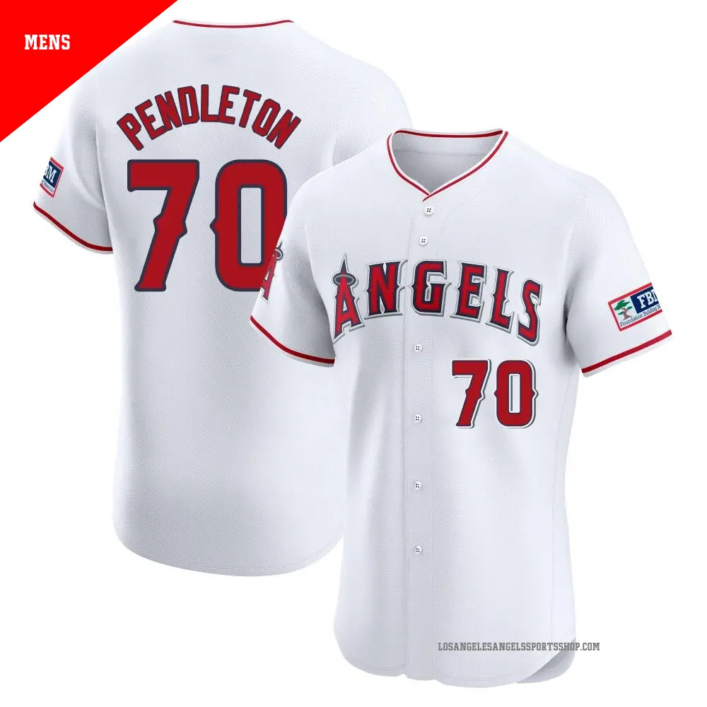 Men's ＃70 Caleb Pendleton Los Angeles Angels White Elite Home Patch Jersey