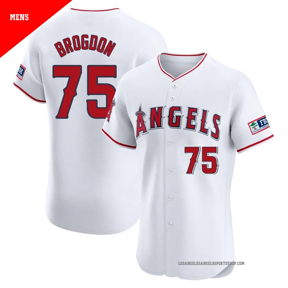Men's ＃75 Connor Brogdon Los Angeles Angels White Elite Home Patch Jersey