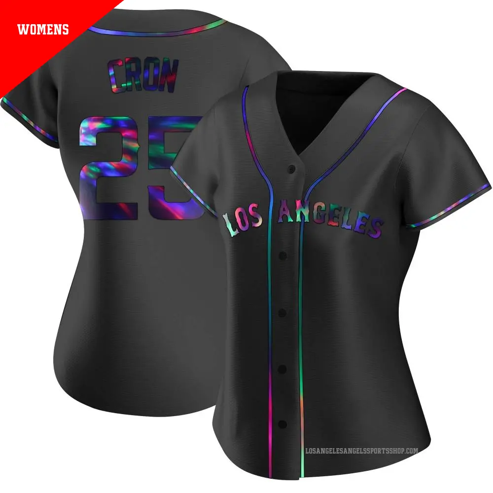 Women s 25 C.J. Cron Los Angeles Angels Black Replica Holographic Alternate Jersey