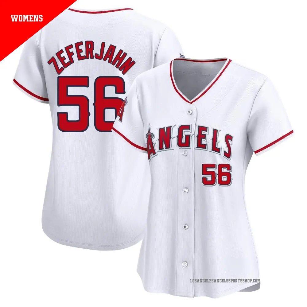 Women's ＃56 Ryan Zeferjahn Los Angeles Angels White Limited Home Jersey