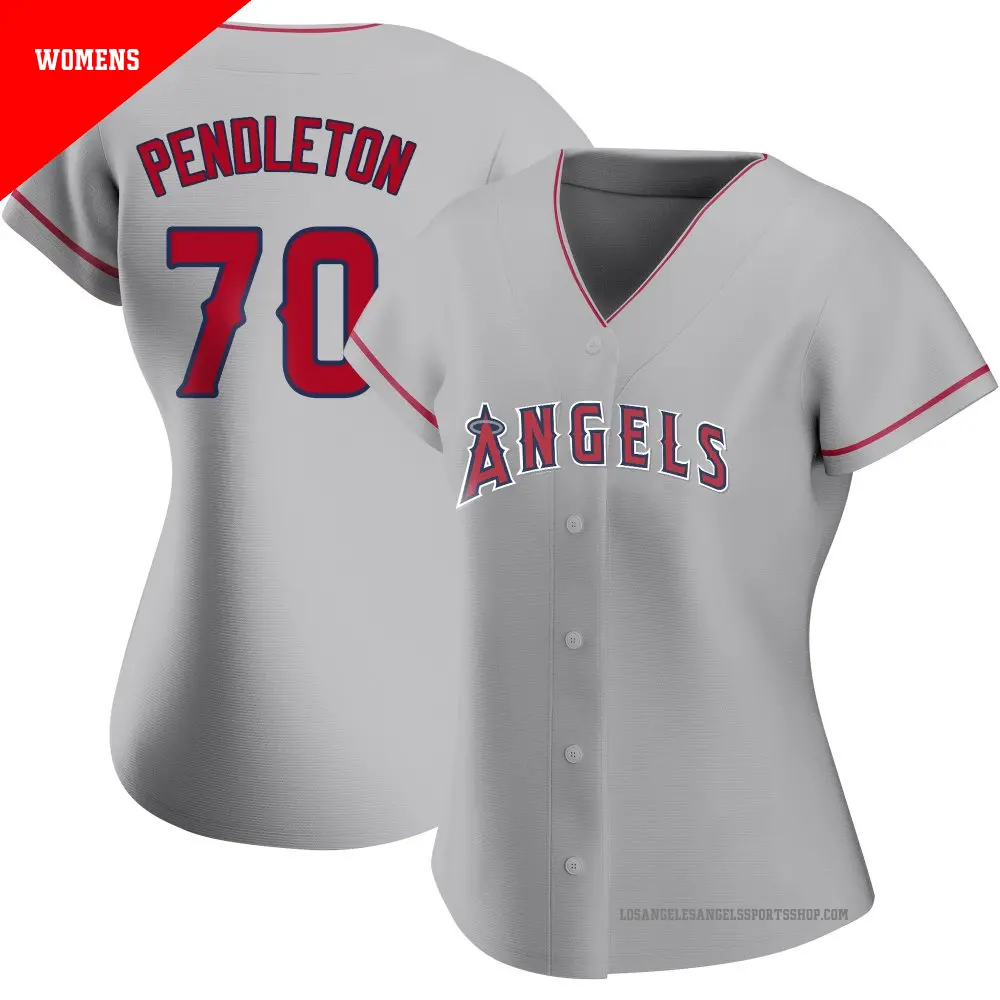 Women's ＃70 Caleb Pendleton Los Angeles Angels Authentic Silver Road Jersey