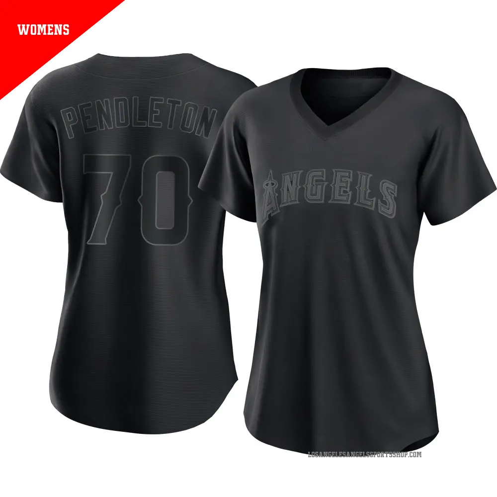 Women's ＃70 Caleb Pendleton Los Angeles Angels Black Authentic Pitch Fashion Jersey