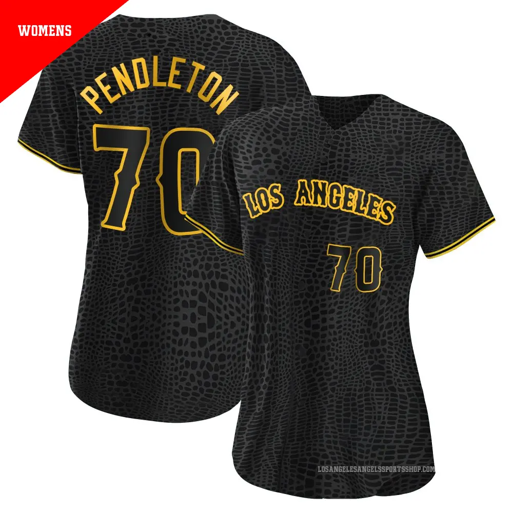 Women's ＃70 Caleb Pendleton Los Angeles Angels Black Authentic Snake Skin City Jersey