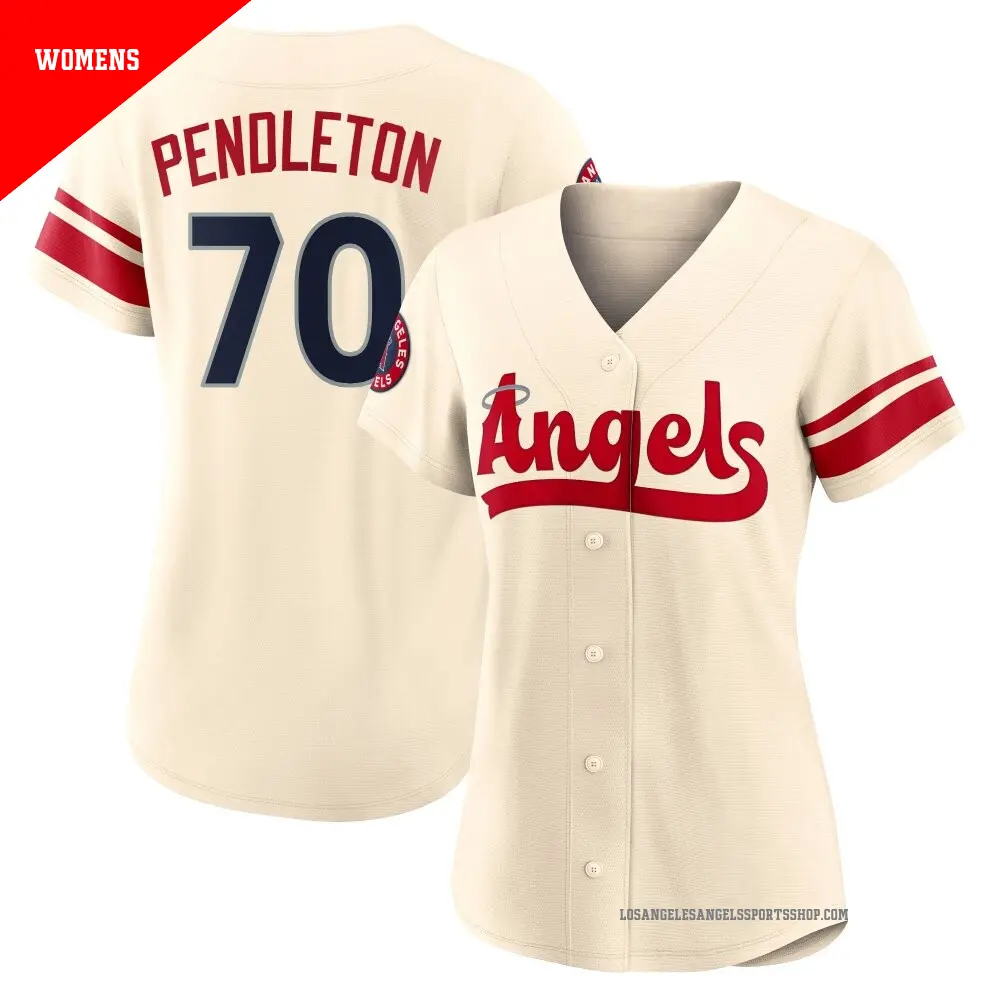 Women's ＃70 Caleb Pendleton Los Angeles Angels Cream Authentic 2022 City Connect Jersey