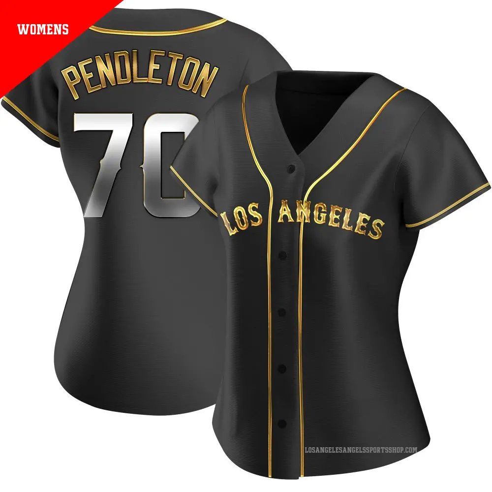 Women's ＃70 Caleb Pendleton Los Angeles Angels Gold Replica Black en Alternate Jersey