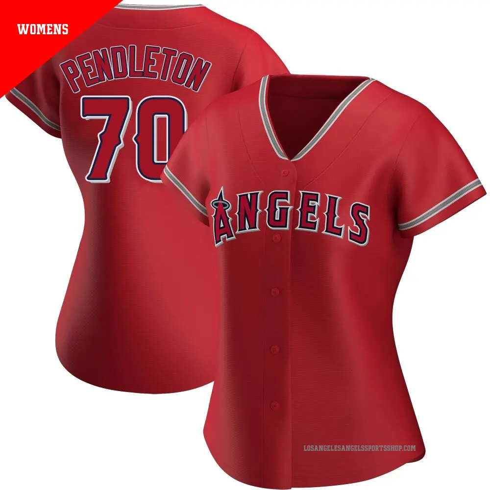 Women's ＃70 Caleb Pendleton Los Angeles Angels Red Authentic Alternate Jersey