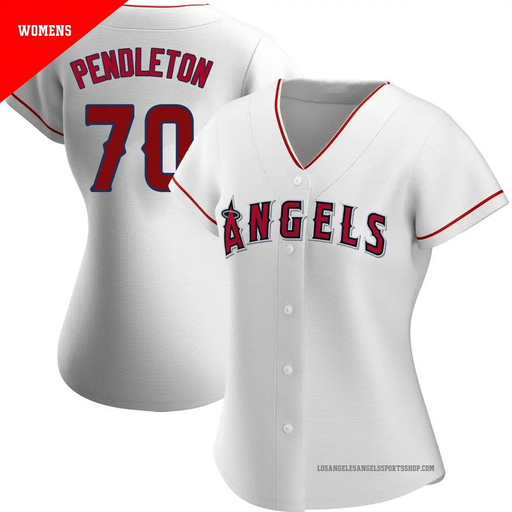 Women's ＃70 Caleb Pendleton Los Angeles Angels White Authentic Home Jersey