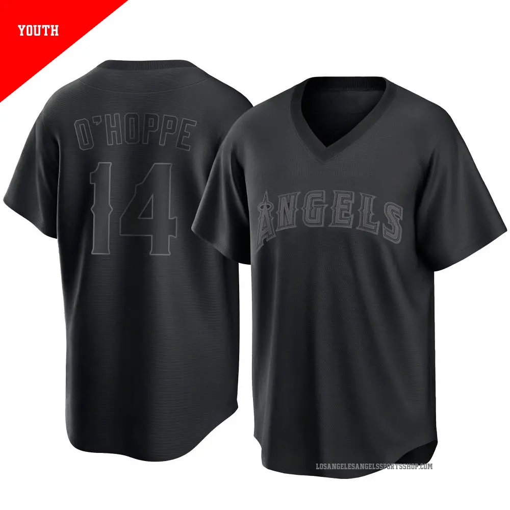Youth #14 Logan O'Hoppe Los Angeles Angels Black Replica