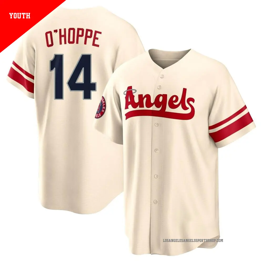 Youth #14 Logan O'Hoppe Los Angeles Angels Cream Replica