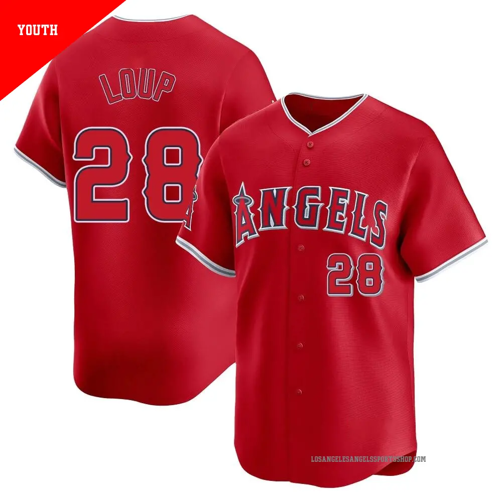 Youth ＃28 Aaron Loup Los Angeles Angels Red Limited Alternate Jersey