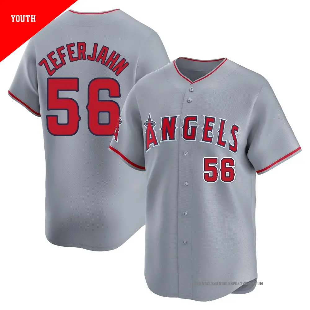 Youth ＃56 Ryan Zeferjahn Los Angeles Angels Gray Limited Away Jersey