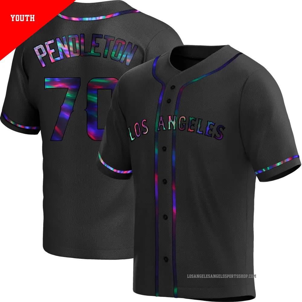 Youth ＃70 Caleb Pendleton Los Angeles Angels Black Replica Holographic Alternate Jersey