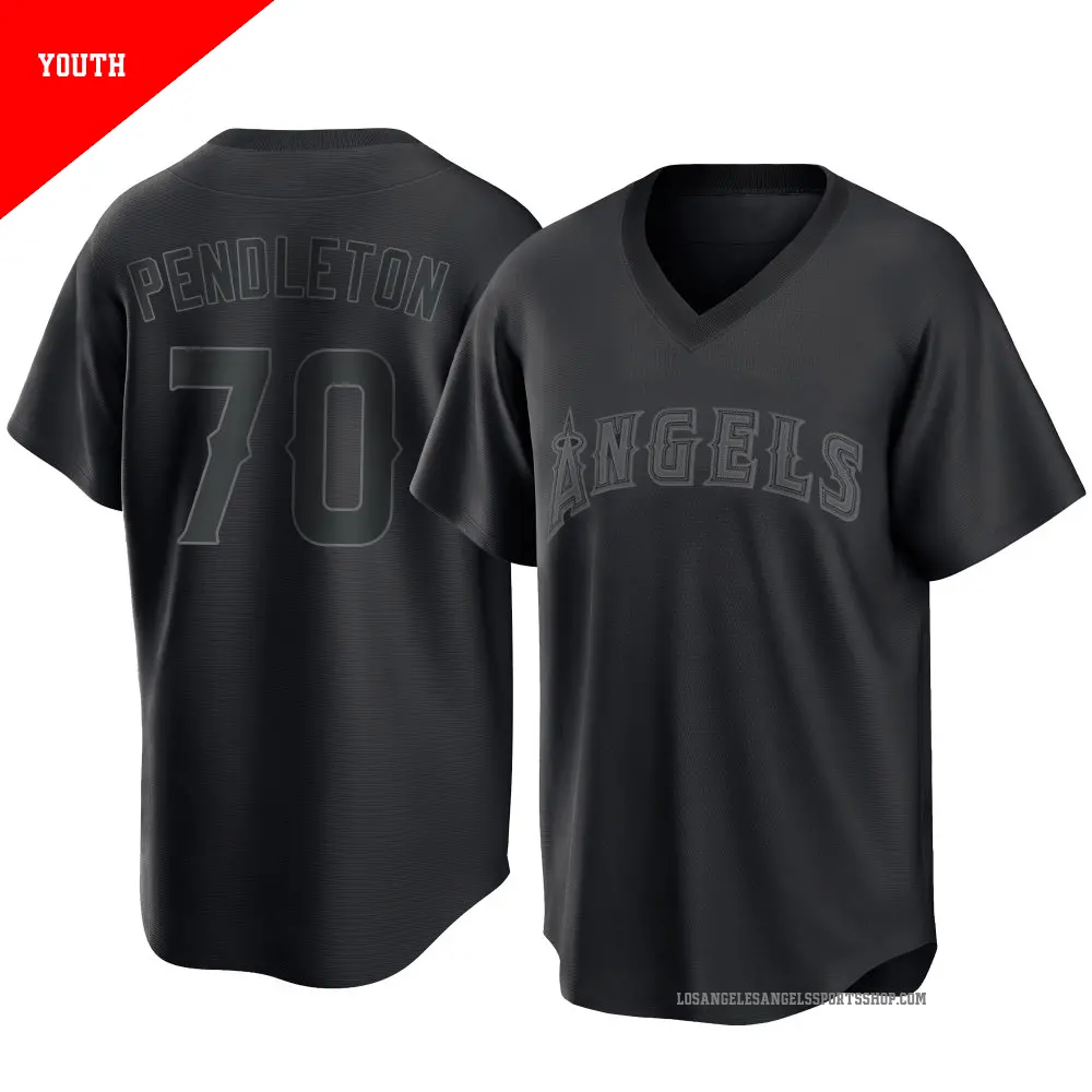 Youth ＃70 Caleb Pendleton Los Angeles Angels Black Replica Pitch Fashion Jersey