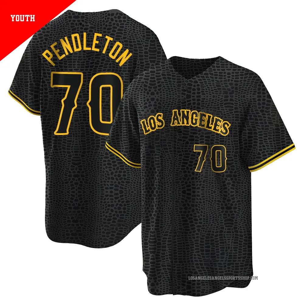 Youth ＃70 Caleb Pendleton Los Angeles Angels Black Replica Snake Skin City Jersey