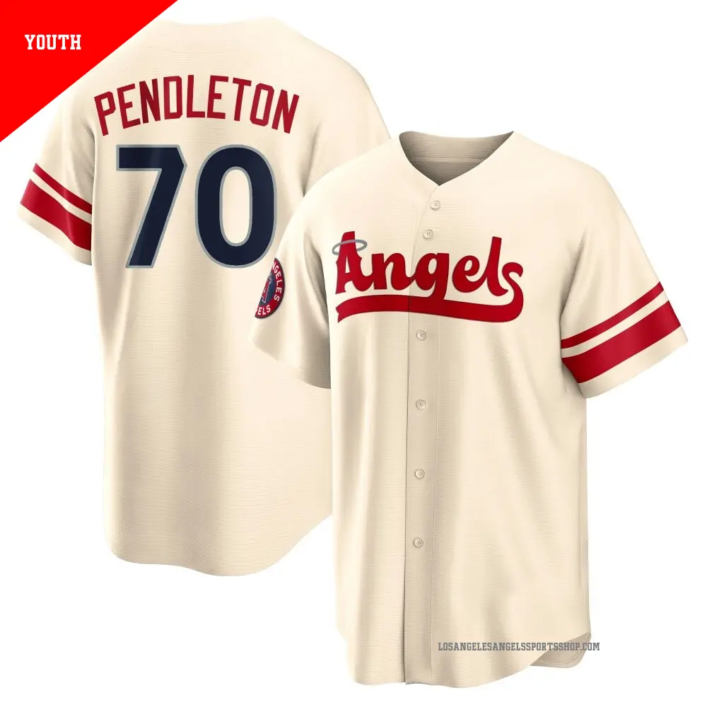 Youth ＃70 Caleb Pendleton Los Angeles Angels Cream Replica 2022 City Connect Jersey