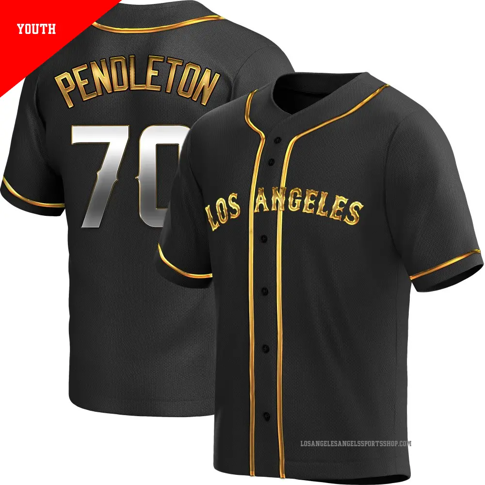 Youth ＃70 Caleb Pendleton Los Angeles Angels Gold Replica Black en Alternate Jersey