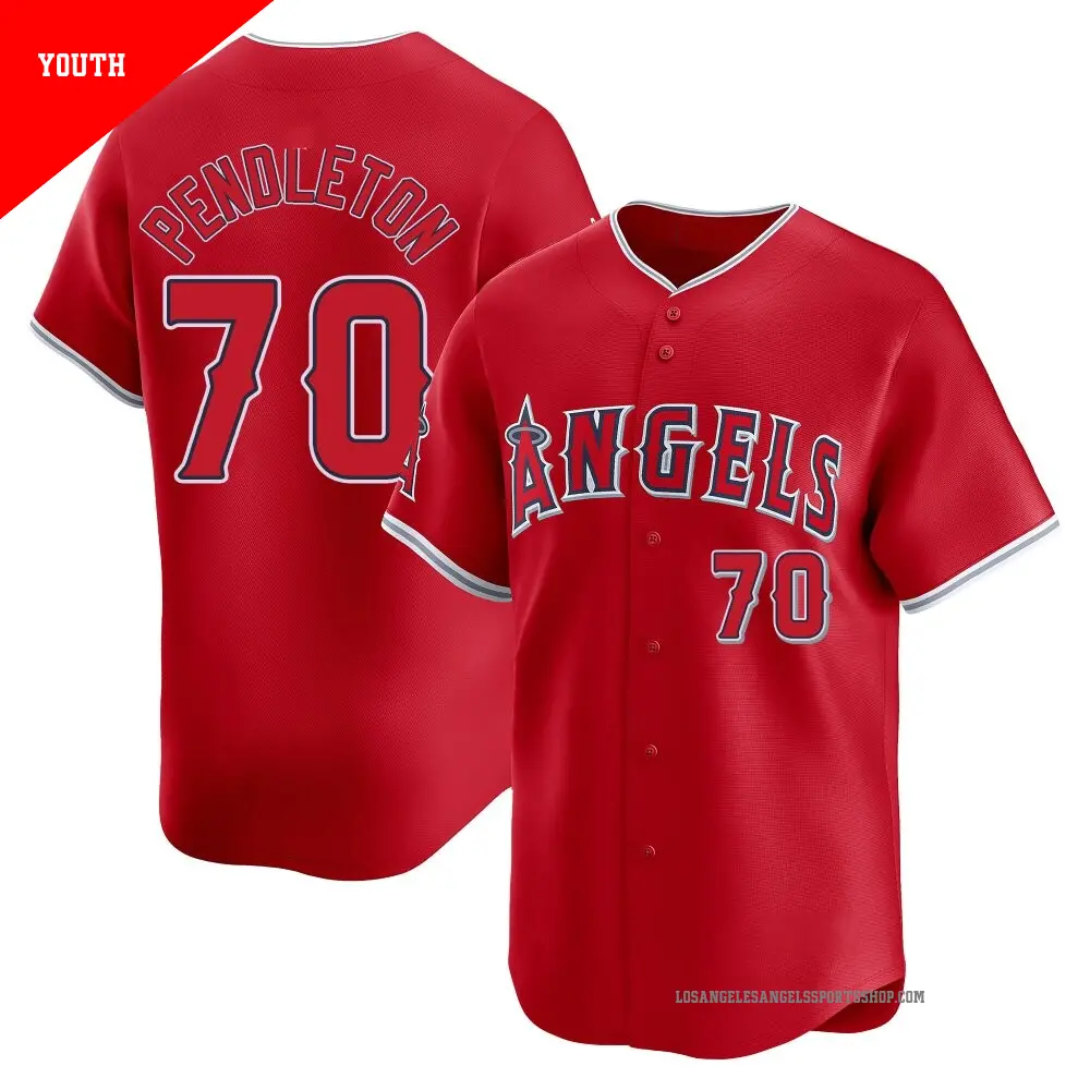 Youth ＃70 Caleb Pendleton Los Angeles Angels Red Limited Alternate Jersey