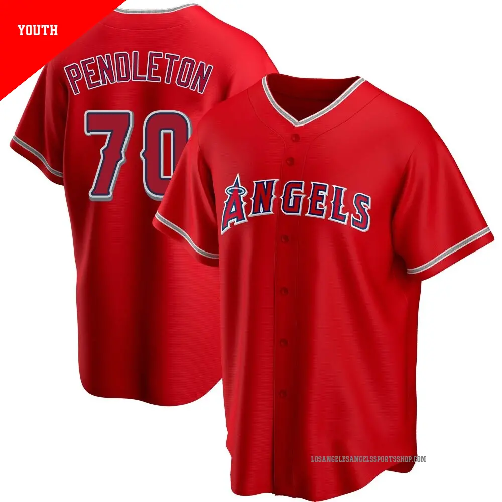 Youth ＃70 Caleb Pendleton Los Angeles Angels Red Replica Alternate Jersey