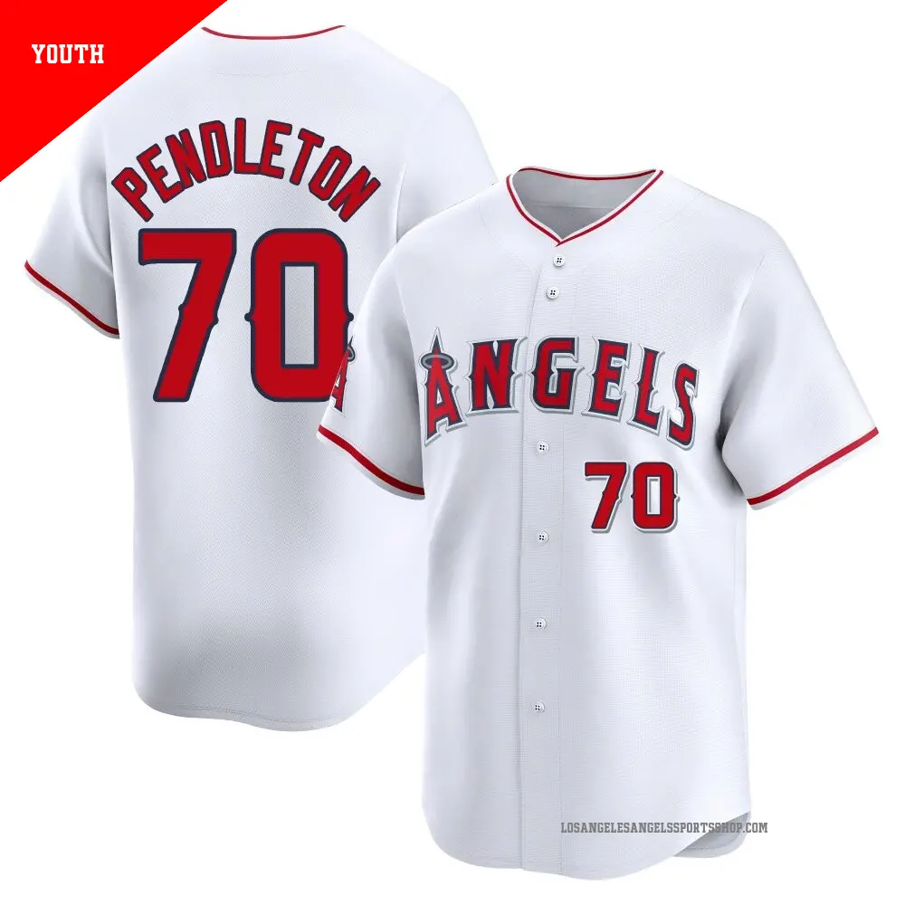 Youth ＃70 Caleb Pendleton Los Angeles Angels White Limited Home Jersey