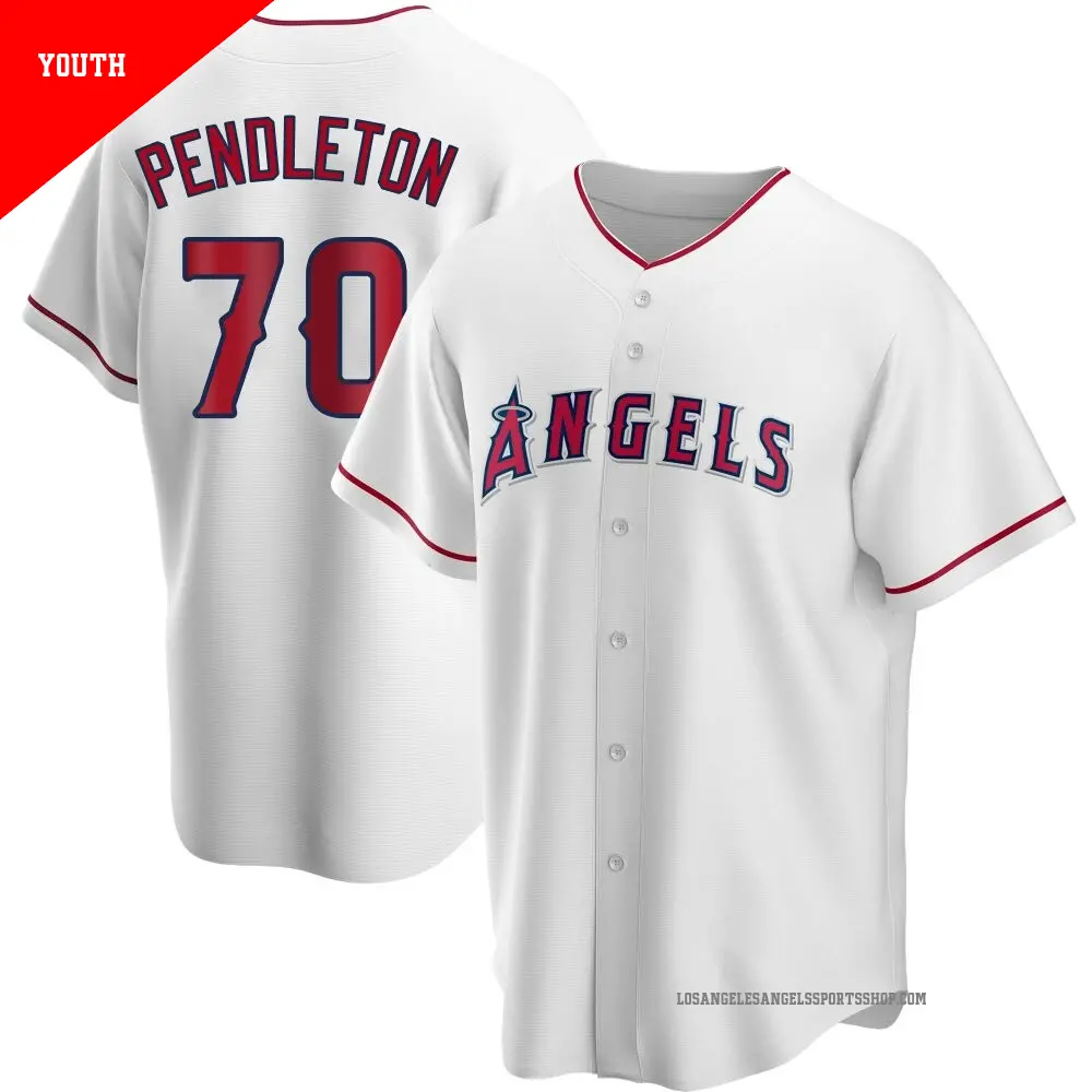 Youth ＃70 Caleb Pendleton Los Angeles Angels White Replica Home Jersey